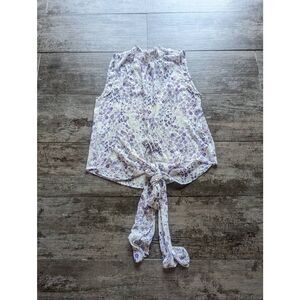 RACHEL ZOE Mini Floral Swiss Dot Sleeveless Tank Blouse Front Tie Smock …